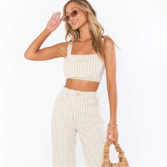 SHOW ME YOUR MUMU Alabama Crop Top In Sandy Stripe Sz XL NWT Tan White Tie - Picture 3 of 11